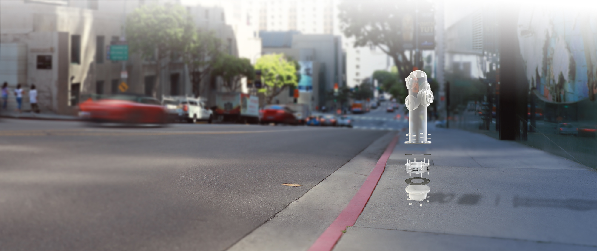 Hydrant Guard on LA street - exploded view