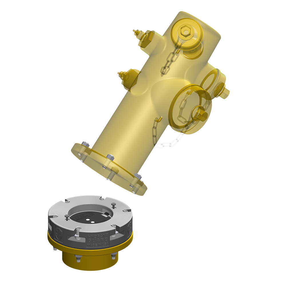 Valve doors close completely, leaving only a witness spray to alert first responders Hydrant Guard HG1 Dual Plate Check Valve following a shear