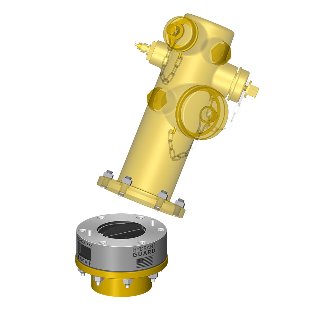 Valve doors close completely, leaving only a witness spray to alert first responders Hydrant Guard HG2 Dual Plate Check Valve following a shear