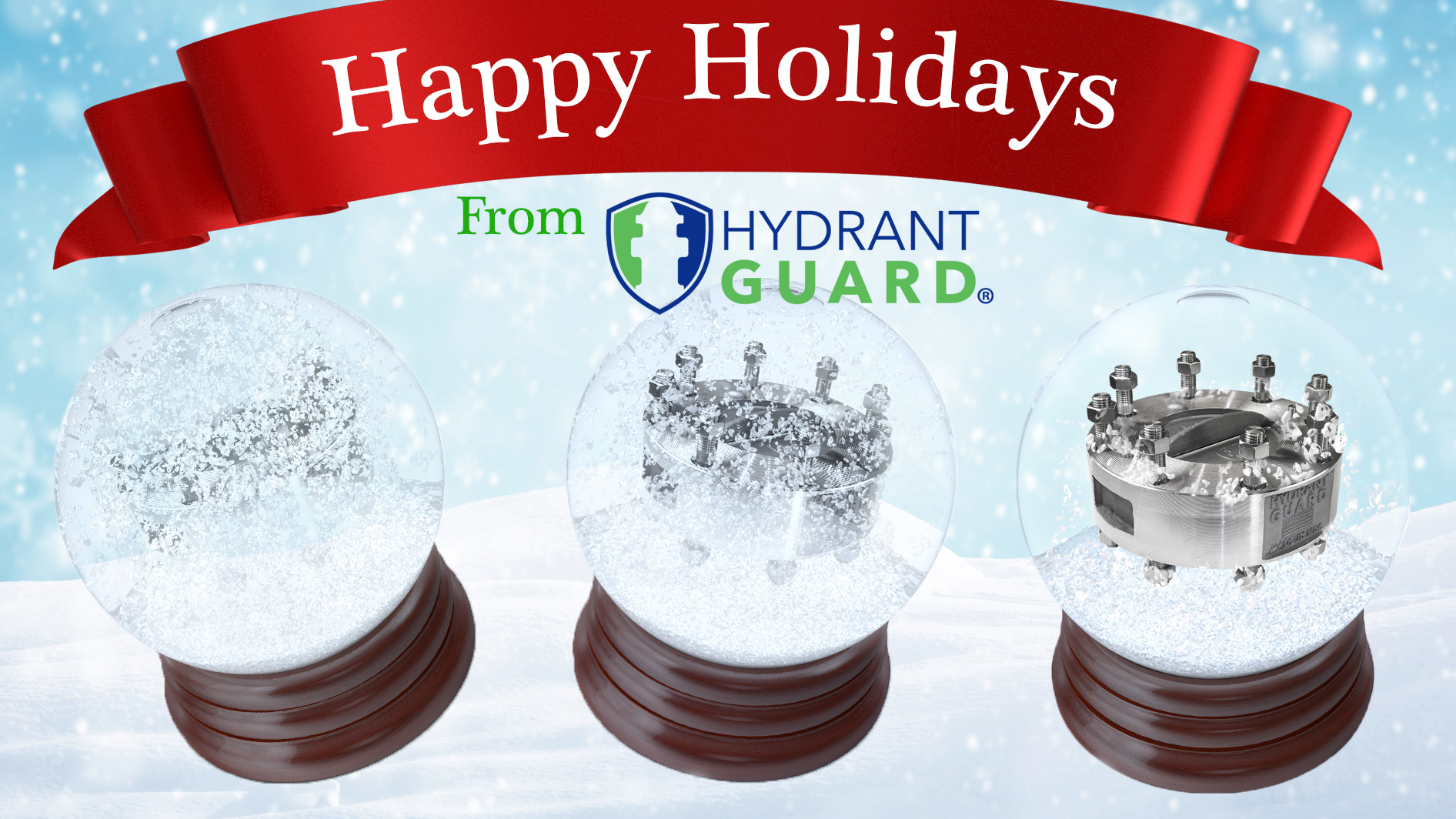 Hydrant Guard in snow globes holiday graphic